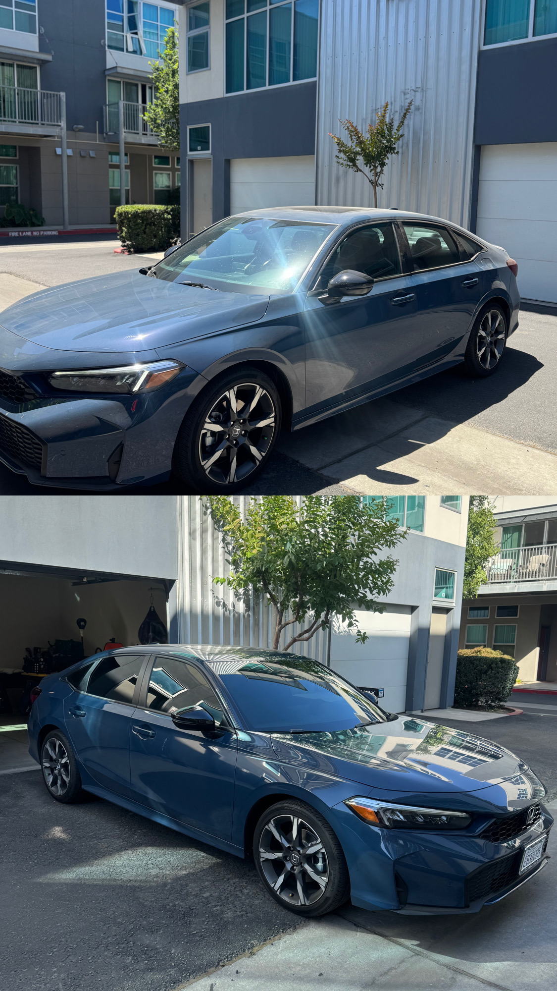 Honda Civic shown before window tint above and after window tint below